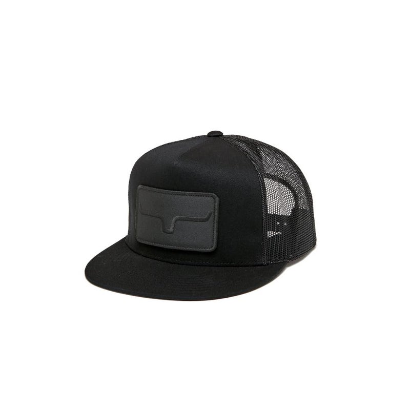 Kimes Ranch Unisex Banner Ventilated Trucker Adjustable Snapback High-Profile Flat Bill Logo Cap/Black/Black - Image 1